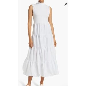 Love X Design White Maxi Dress‎ Sleeveless Tiered Mock Neck Womens XL
